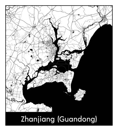 Illustration for Zhanjiang Guandong China Asia City map black white vector illustration - Royalty Free Image