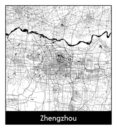 Illustration for Zhengzhou China Asia City map black white vector illustration - Royalty Free Image