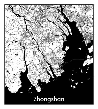Illustration for Zhongshan China Asia City map black white vector illustration - Royalty Free Image