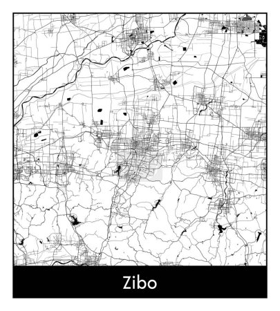 Illustration for Zibo China Asia City map black white vector illustration - Royalty Free Image