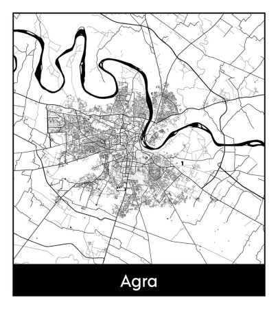 Illustration for Agra India Asia City map black white vector illustration - Royalty Free Image