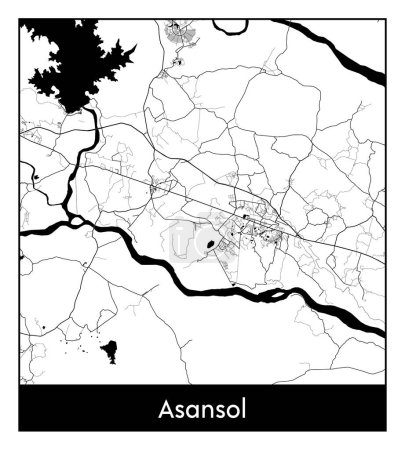 Illustration pour Asansol Inde Asie Carte de la ville illustration vectorielle noir blanc - image libre de droit