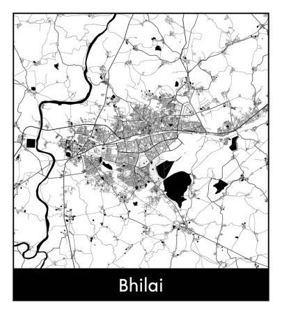 Illustration for Bhilai India Asia City map black white vector illustration - Royalty Free Image