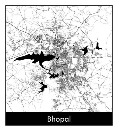 Illustration for Bhopal India Asia City map black white vector illustration - Royalty Free Image