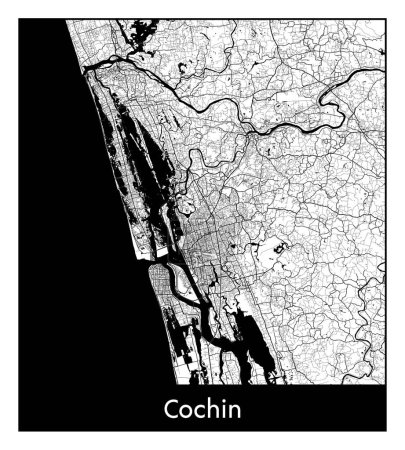 Illustration for Cochin India Asia City map black white vector illustration - Royalty Free Image