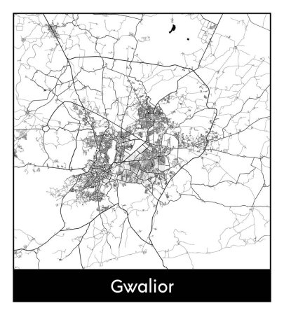 Illustration for Gwalior India Asia City map black white vector illustration - Royalty Free Image