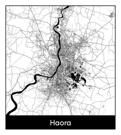 Illustration for Haora India Asia City map black white vector illustration - Royalty Free Image