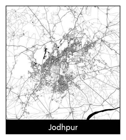Illustration for Jodhpur India Asia City map black white vector illustration - Royalty Free Image