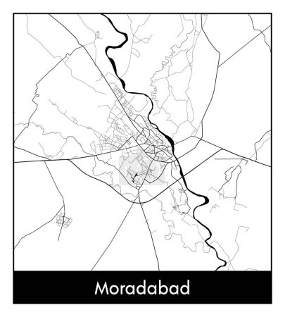 Illustration for Moradabad India Asia City map black white vector illustration - Royalty Free Image
