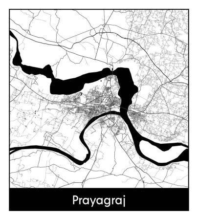 Illustration for Prayagraj India Asia City map black white vector illustration - Royalty Free Image