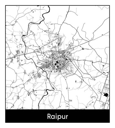 Illustration for Raipur India Asia City map black white vector illustration - Royalty Free Image