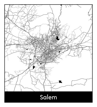 Illustration for Salem India Asia City map black white vector illustration - Royalty Free Image