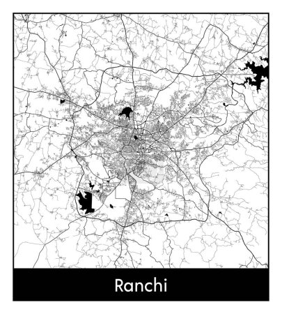 Illustration for Ranchi India Asia City map black white vector illustration - Royalty Free Image