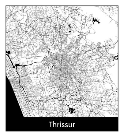 Illustration for Thrissur India Asia City map black white vector illustration - Royalty Free Image