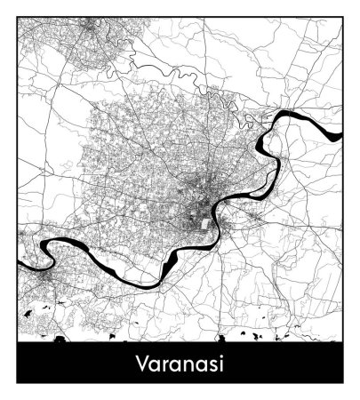 Illustration for Varanasi India Asia City map black white vector illustration - Royalty Free Image