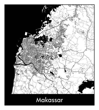 Illustration for Makassar Indonesia Asia City map black white vector illustration - Royalty Free Image