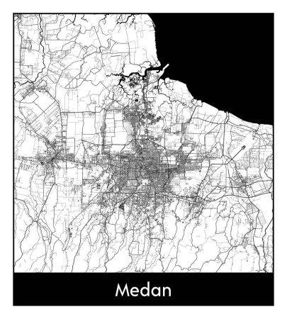 Ilustración de Medan Indonesia Asia City mapa negro blanco vector ilustración - Imagen libre de derechos