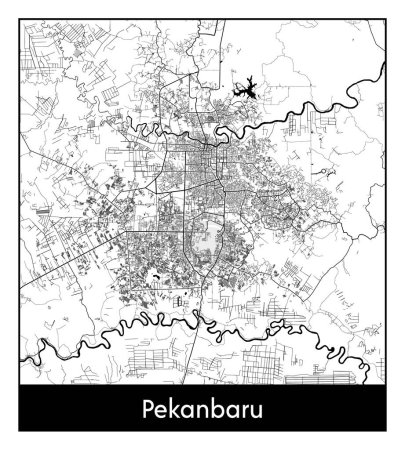 Illustration for Pekanbaru Indonesia Asia City map black white vector illustration - Royalty Free Image