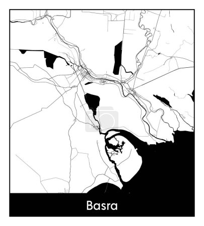 Illustration for Basra Iraq Asia City map black white vector illustration - Royalty Free Image