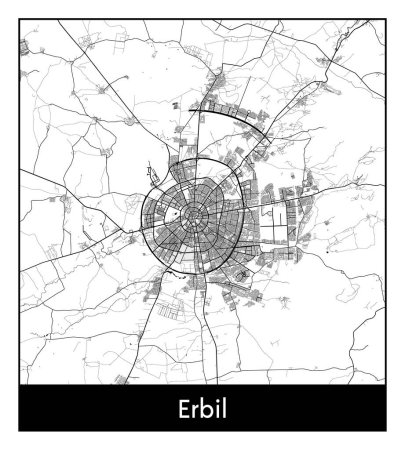 Illustration for Erbil Iraq Asia City map black white vector illustration - Royalty Free Image