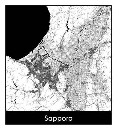 Illustration for Sapporo Japan Asia City map black white vector illustration - Royalty Free Image