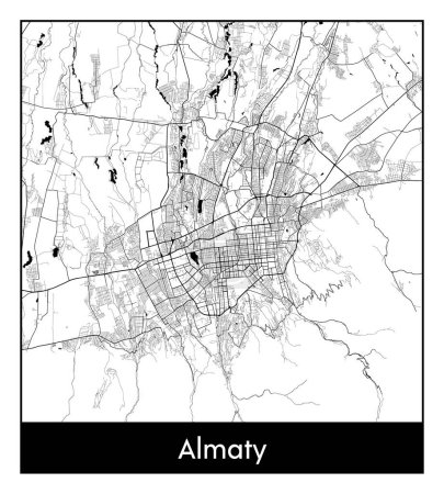 Illustration for Almaty Kazakhstan Asia City map black white vector illustration - Royalty Free Image