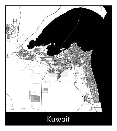 Illustration for Kuwait Kuwait Asia City map black white vector illustration - Royalty Free Image
