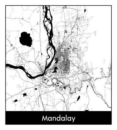 Illustration for Mandalay Myanmar Asia City map black white vector illustration - Royalty Free Image