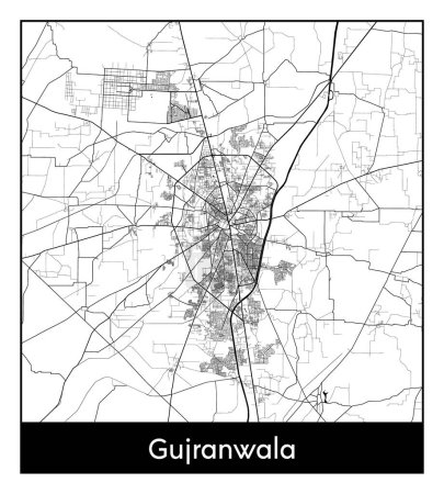 Illustration for Gujranwala Pakistan Asia City map black white vector illustration - Royalty Free Image