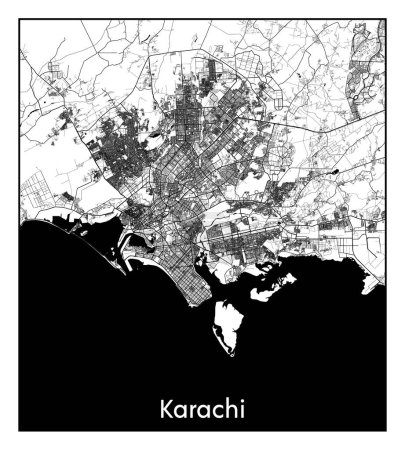 Illustration for Karachi Pakistan Asia City map black white vector illustration - Royalty Free Image