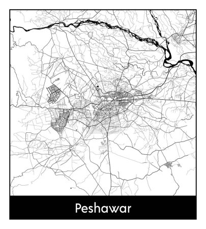 Illustration for Peshawar Pakistan Asia City map black white vector illustration - Royalty Free Image