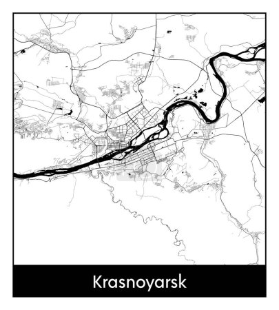Illustration for Krasnoyarsk Russia Asia City map black white vector illustration - Royalty Free Image
