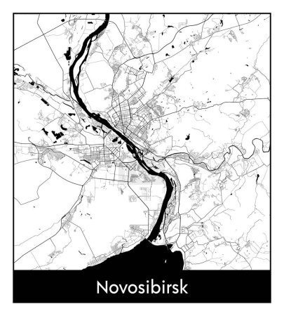 Illustration for Novosibirsk Russia Asia City map black white vector illustration - Royalty Free Image