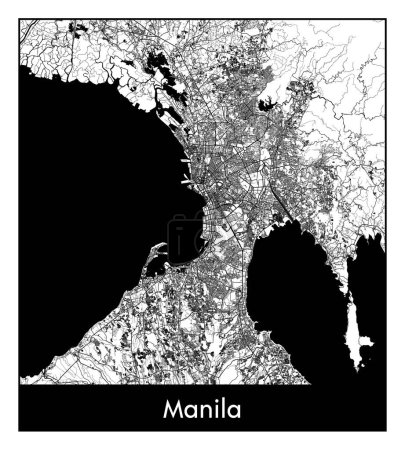 Illustration for Manila Philippines Asia City map black white vector illustration - Royalty Free Image