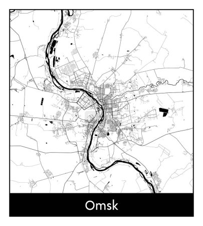 Illustration for Omsk Russia Asia City map black white vector illustration - Royalty Free Image
