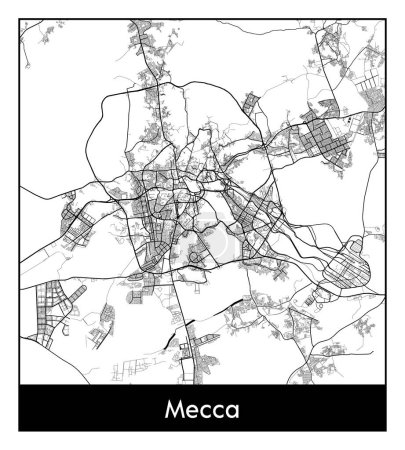 Illustration for Mecca Saudi Arabia Asia City map black white vector illustration - Royalty Free Image