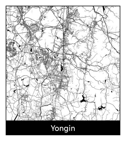 Illustration for Yongin South Korea Asia City map black white vector illustration - Royalty Free Image