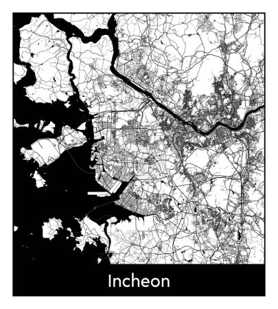 Illustration for Incheon South Korea Asia City map black white vector illustration - Royalty Free Image