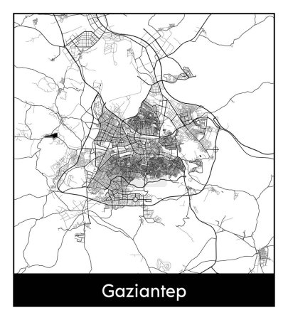 Gaziantep Türkei Asien Stadtkarte schwarz weißer Vektor Illustration