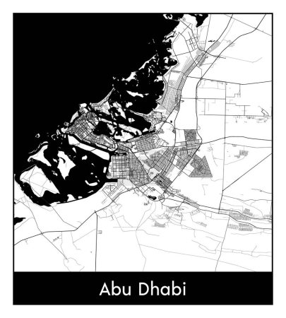 Illustration for Abu Dhabi United Arab Emirates Asia City map black white vector illustration - Royalty Free Image