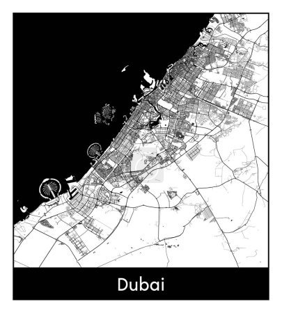Illustration for Dubai United Arab Emirates Asia City map black white vector illustration - Royalty Free Image