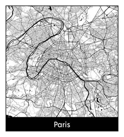 Paris France Europe City map black white vector illustration
