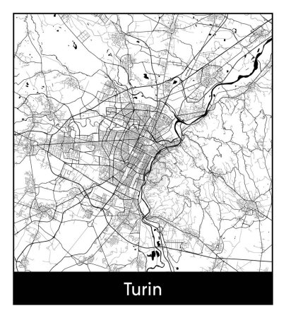 Illustration for Turin Italy Europe City map black white vector illustration - Royalty Free Image