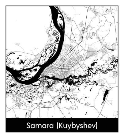 Ilustración de Samara Kuybyshev Rusia Europa Mapa de la ciudad negro blanco vector ilustración - Imagen libre de derechos