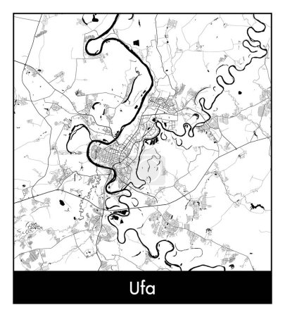 Téléchargez les illustrations : Ufa Russie Europe Carte de la ville illustration vectorielle noir blanc - en licence libre de droit
