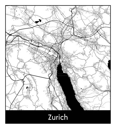 Illustration for Zurich Switzerland Europe City map black white vector illustration - Royalty Free Image