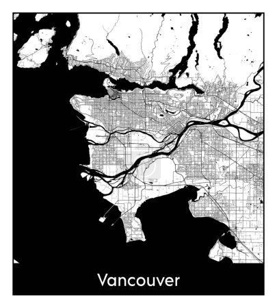 Téléchargez les illustrations : Vancouver Canada Amérique du Nord Carte de la ville illustration vectorielle noir blanc - en licence libre de droit