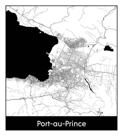 Illustration for Port-au-Prince Haiti North America City map black white vector illustration - Royalty Free Image