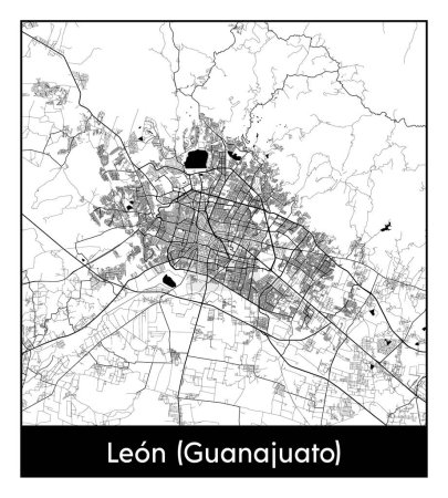 Illustration for Leon Guanajuato Mexico North America City map black white vector illustration - Royalty Free Image