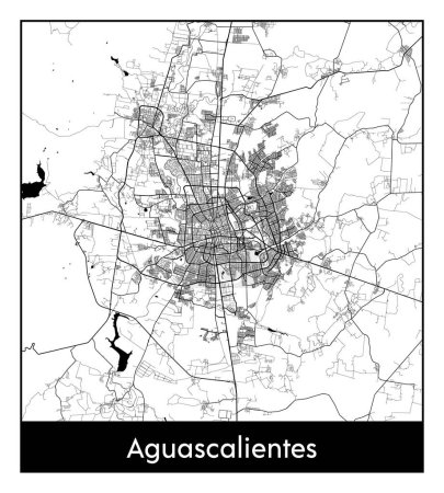 Téléchargez les illustrations : Aguascalientes Mexique Amérique du Nord Carte de la ville illustration vectorielle noir blanc - en licence libre de droit